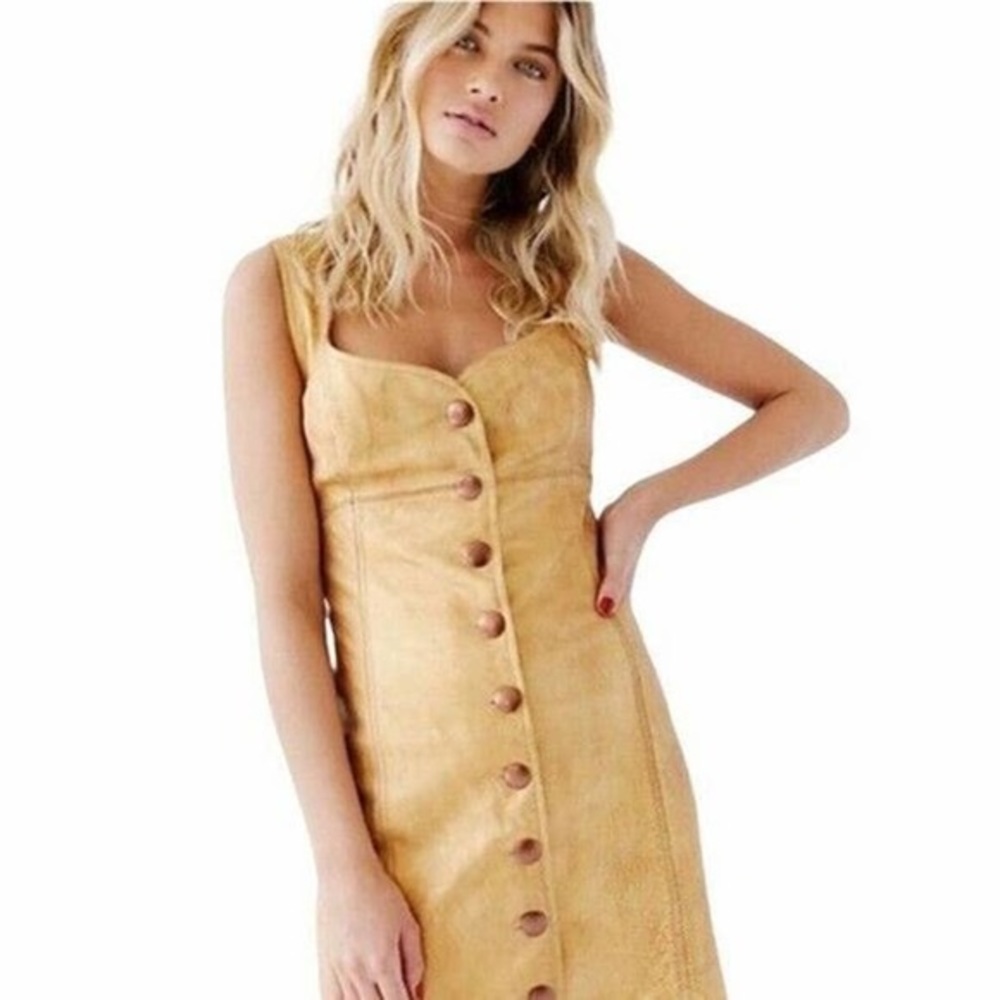Free People Leather Gold Dress $300